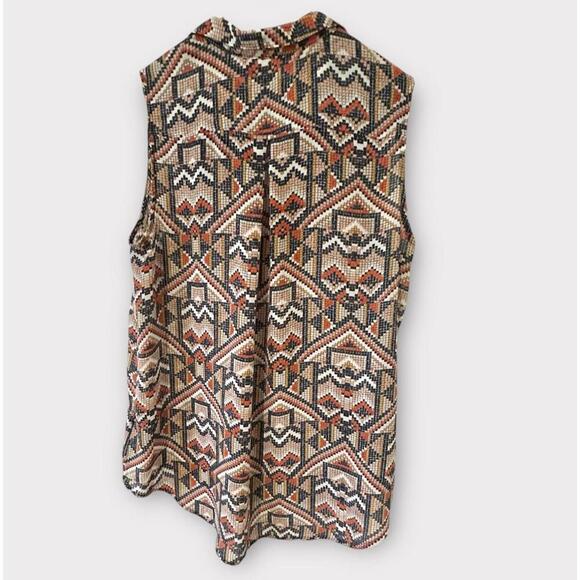 H&M Wonens Blouse Top Button Up Sleeveless Geometric Pattern Multicolor Size 12 - Picture 3 of 12